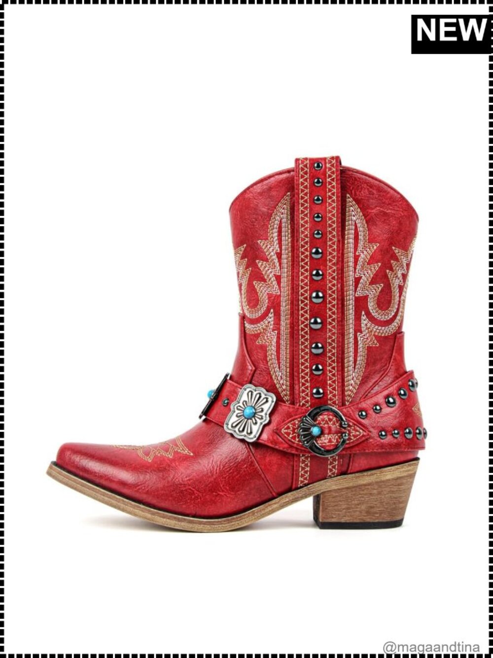 Western Cowgirl Ankle Boots Pointed Toe Faux Leather Embroidered